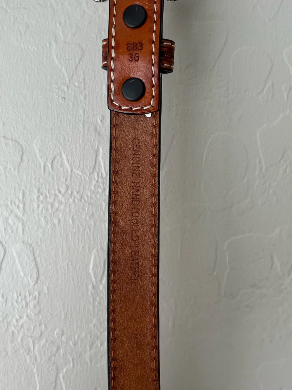 3D DDD Western Leather Tooled Cross Belt Size 36 Tan Brown White Silver